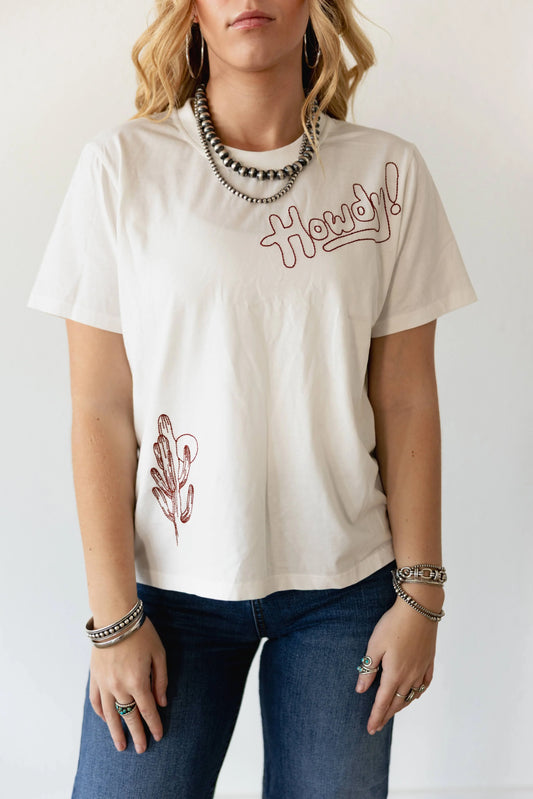 Howdy Cactus Embroidered Tee