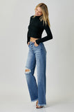 Riley Mid Rise Button Down Wide Leg Jeans