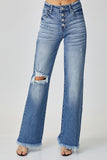 Riley Mid Rise Button Down Wide Leg Jeans