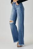 Riley Mid Rise Button Down Wide Leg Jeans