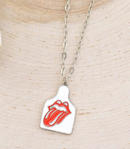 Lips & Tongue Cowtag Necklace