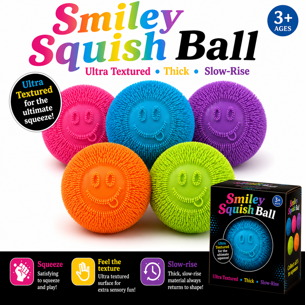 Smiley Squish Ball Textured Slow-Rise