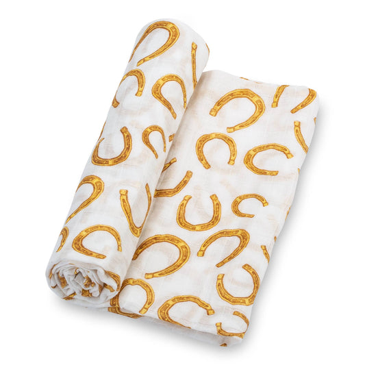Lucky Horseshoe Baby Muslin Swaddle Blanket