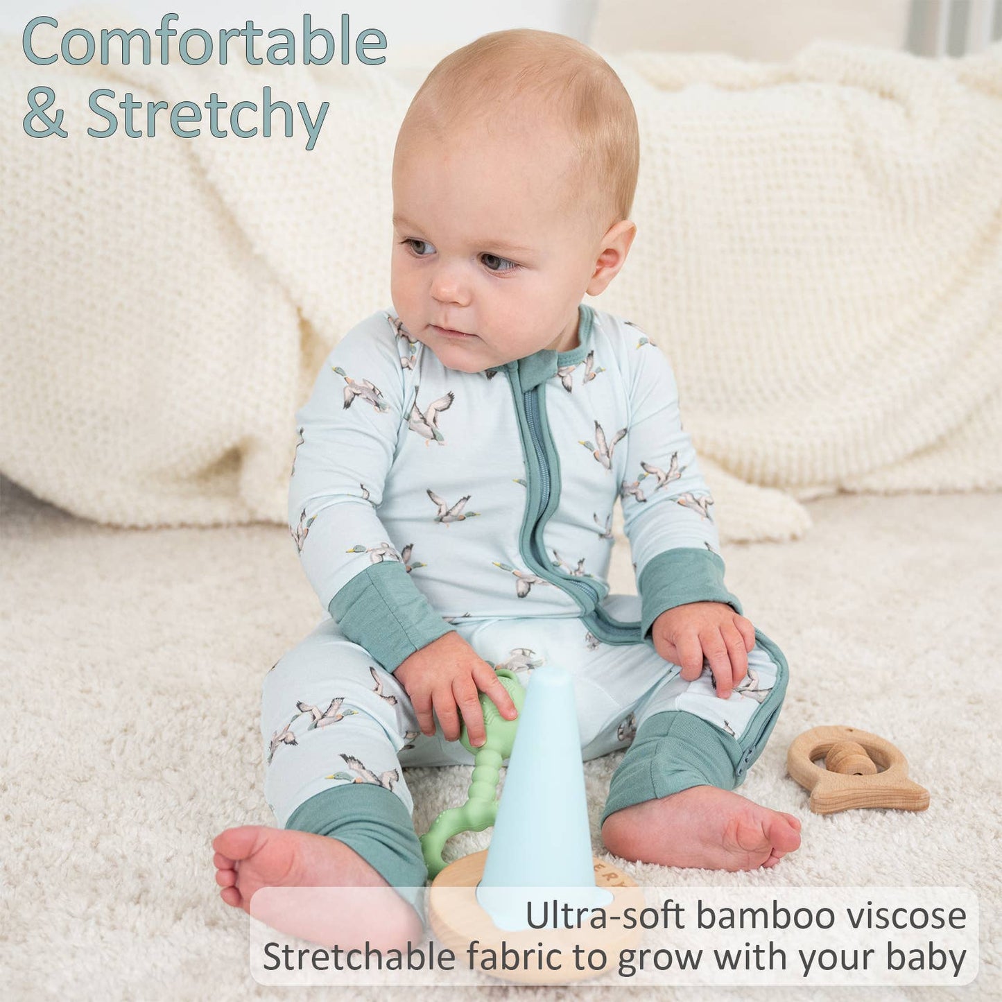 Quack Up Mallard Duck Bamboo Baby Convertible Zipper Pajama