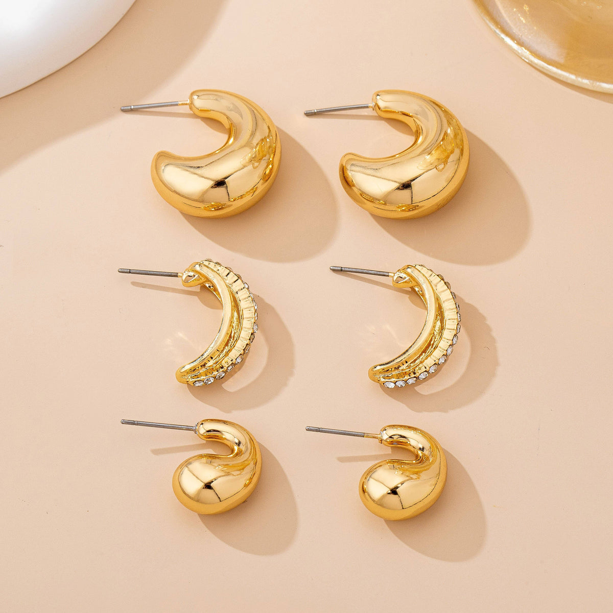 Chunky Hoop Rhinestone Trio Earring Set
