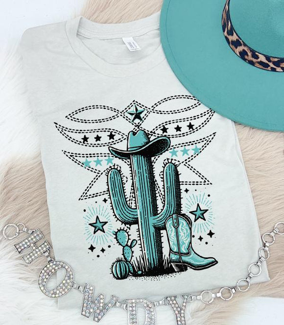 Cactus Boot Stitch Graphic Tee *Blue