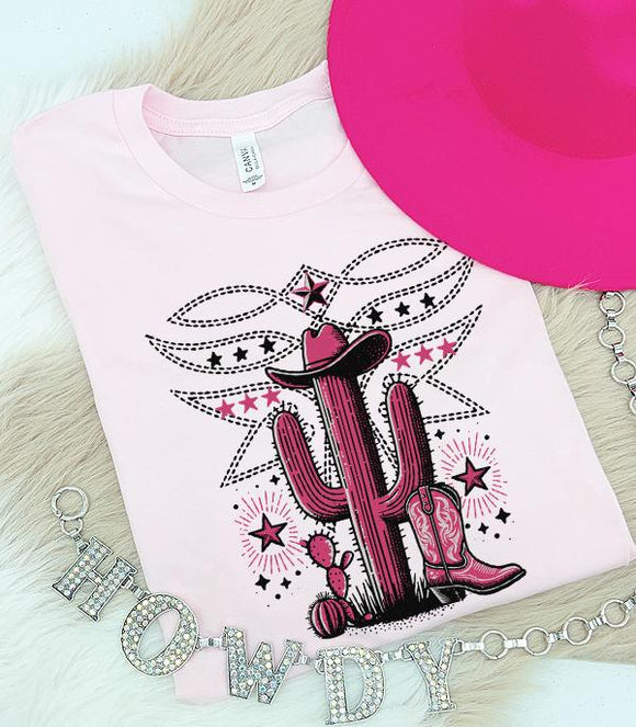 Cactus Boot Stitch Graphic Tee *Pink