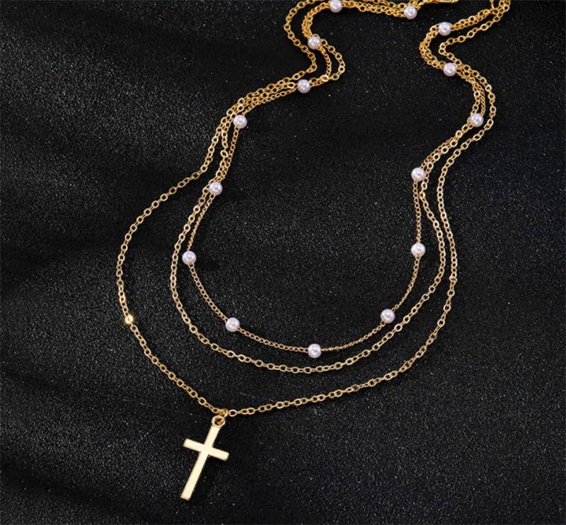 Cross Necklace Pearl and Gold