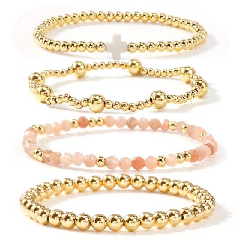 Boho Cross Beaded Stretch Bracelet *Pink