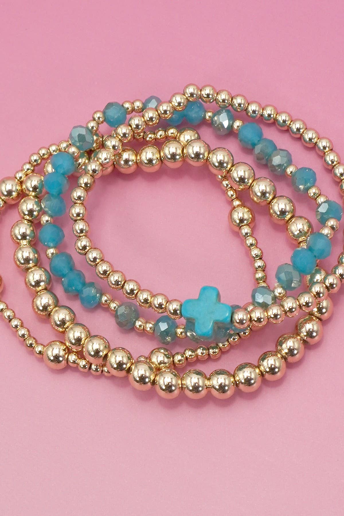 Boho Cross Beaded Stretch Bracelet *Turquoise