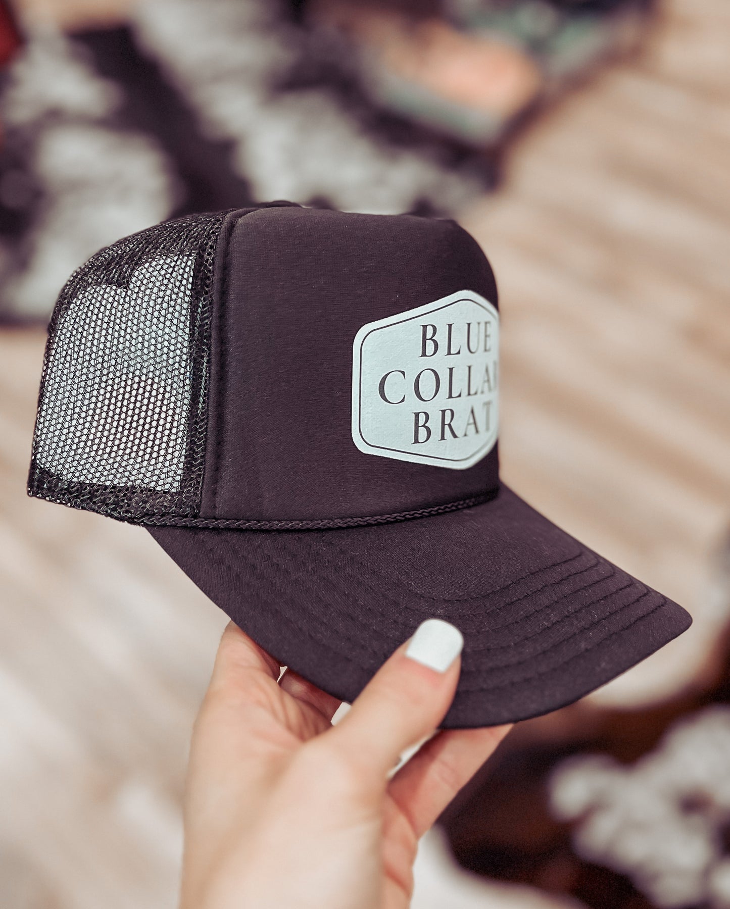 Blue Collar Brat Trucker Hat- Black