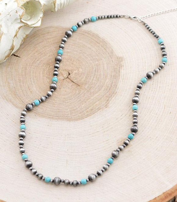 Navajo and Turquoise Beaded Necklace 22”