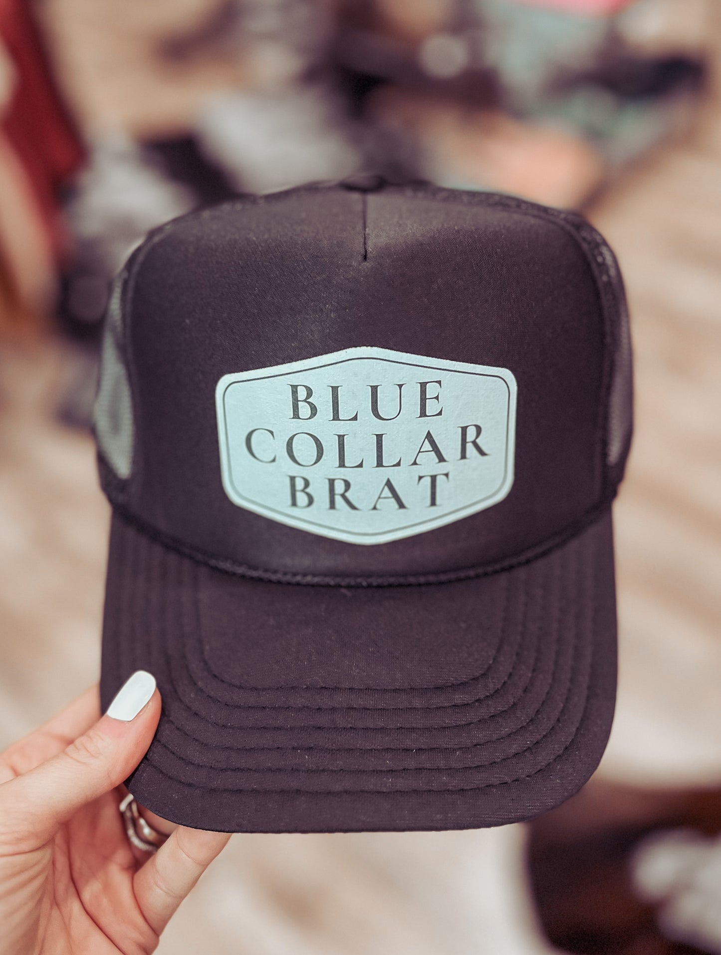 Blue Collar Brat Trucker Hat- Black