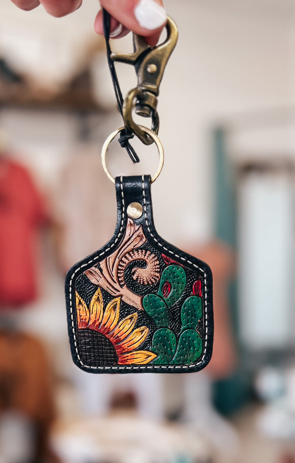 Prickly Pear Blooms Cowtag Keychain