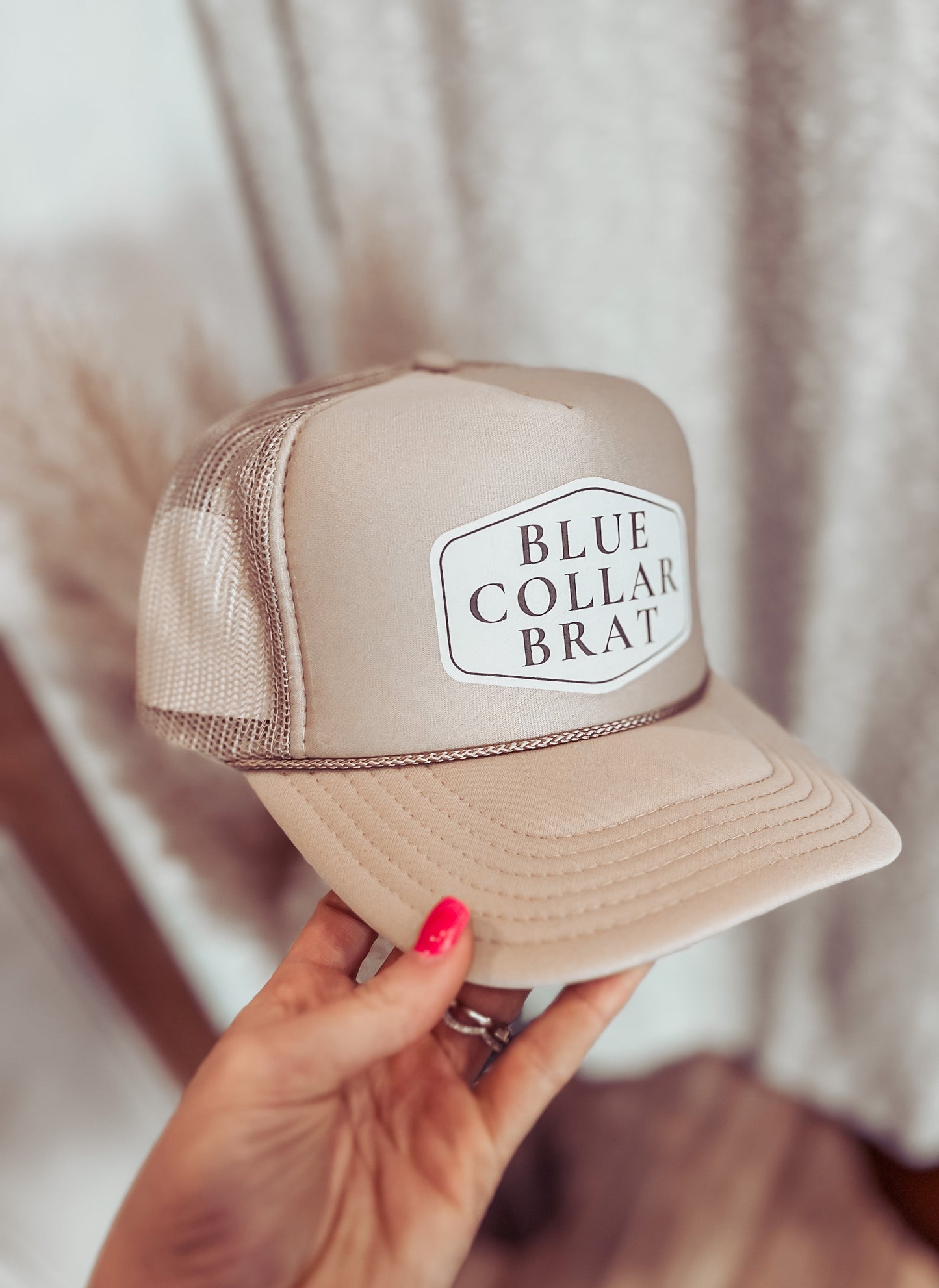 Blue Collar Brat Trucker Hat- Tan