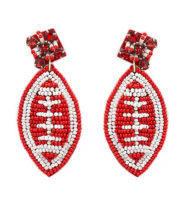Red Beaded Football Earrings