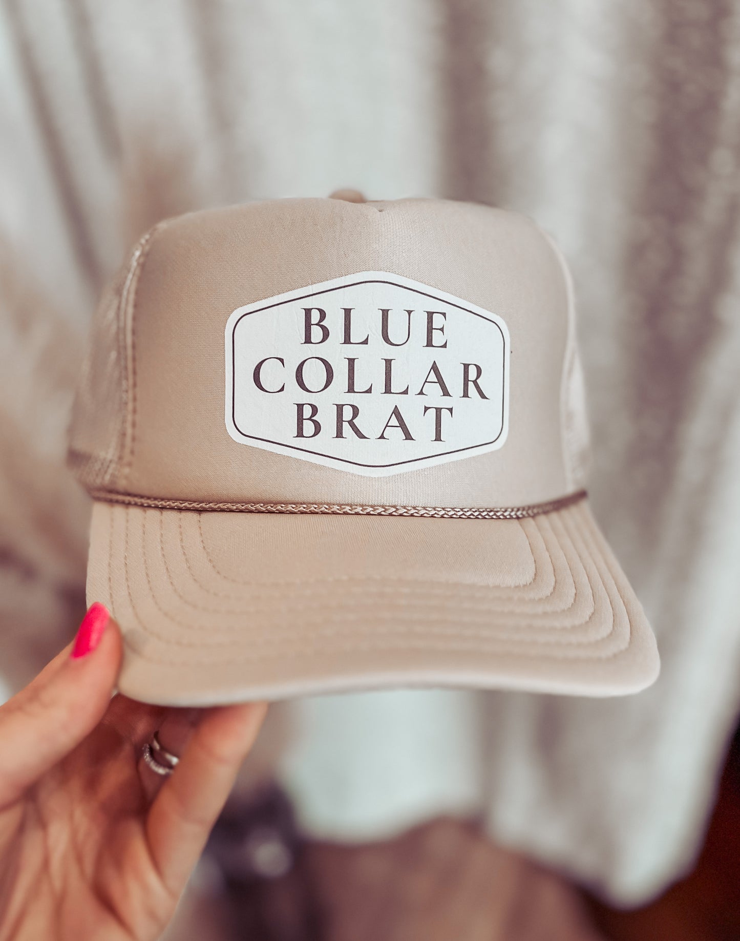 Blue Collar Brat Trucker Hat- Tan