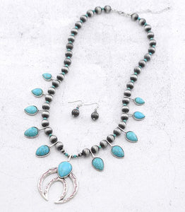 Turquoise Statement Squash Blossom Necklace