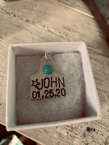 Custom Cowtag Name and Date Necklace