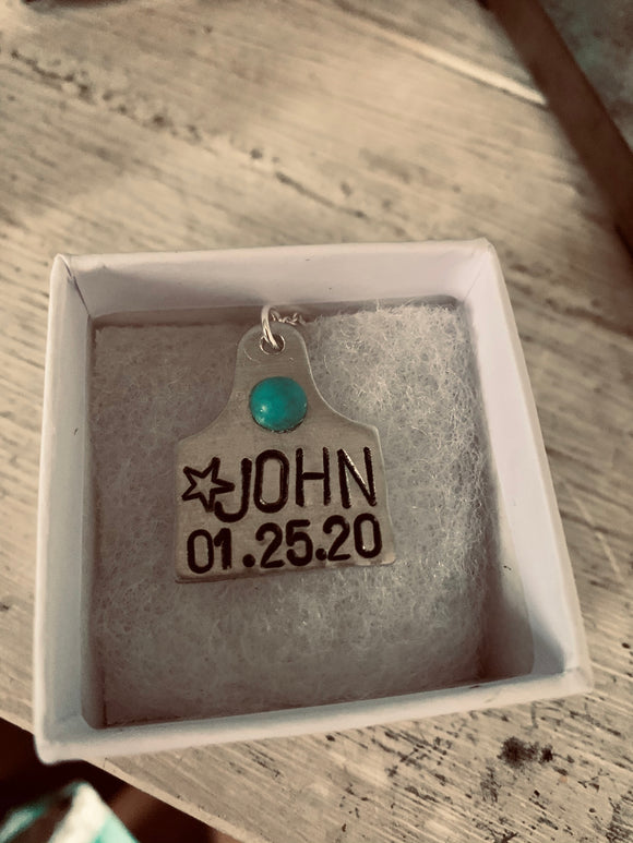 Custom Cowtag Name and Date Necklace