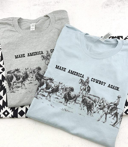 Make America Cowboy Again Graphic Tee- Light Blue