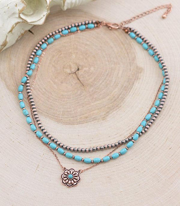 Layered Beaded Concho Necklace