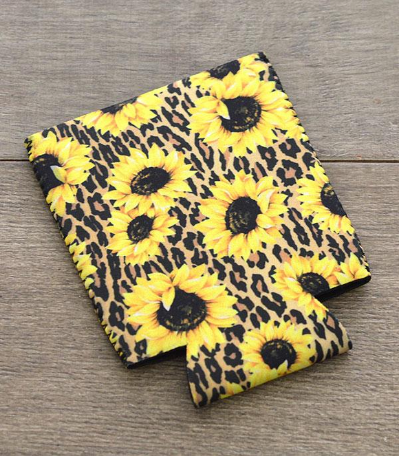 Sunflower and Cheetah Koozie