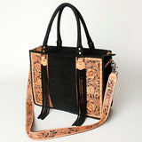 Conceal Carry Black Floral Tooled Leather Handbag