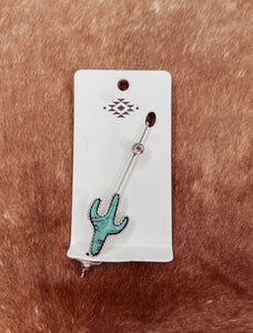 Turquoise Cactus Ear Pin