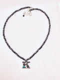 Initial Necklace with Stone on Navajo Pearl Choker