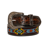 Polychrome Beaded Hand Tooled Belt