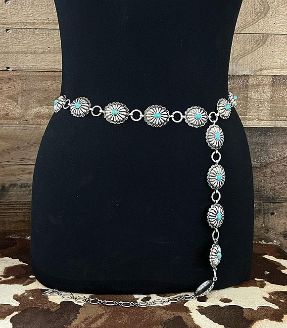 Turquoise Oval Concho Belt- L/XL