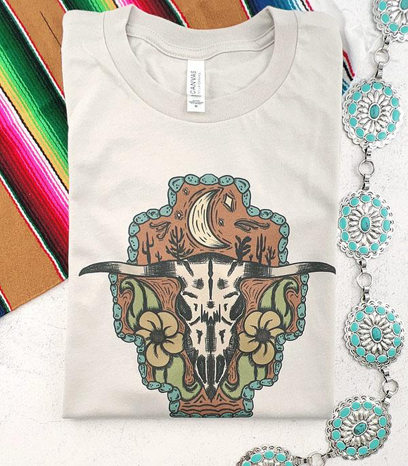 Floral Bull Skull Graphic Tee