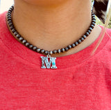 Initial Necklace with Stone on Navajo Pearl Choker