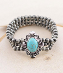 Turquoise Concho Navajo Stretchy Bracelet