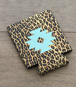 Cheetah with Turquoise Aztec Koozie