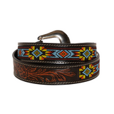 Polychrome Beaded Hand Tooled Belt