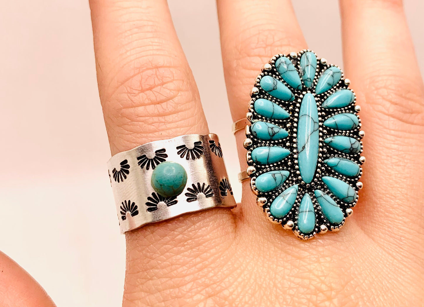 Sun Wrap Wide Ring with Turquoise Stone