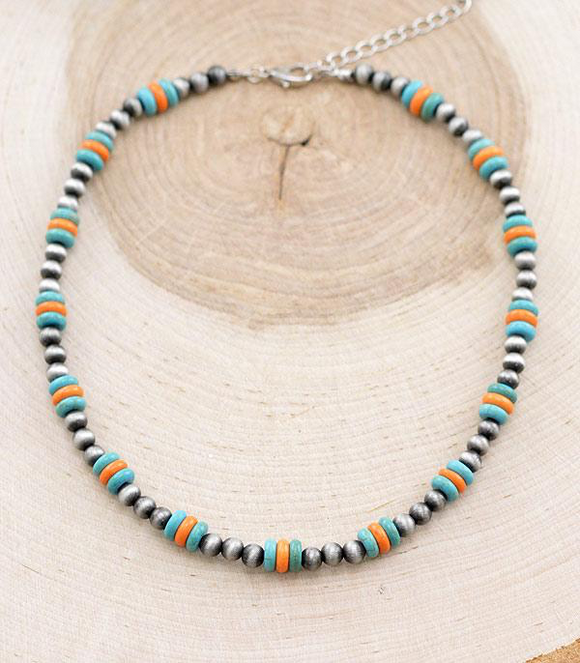 Orange & Turquoise Navajo Bead Necklace
