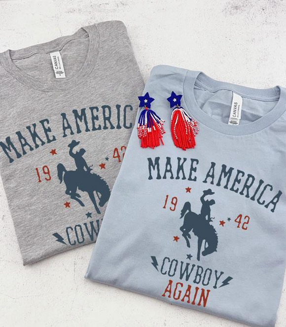 Make America Cowboy Again Graphic Tee (Light Blue)