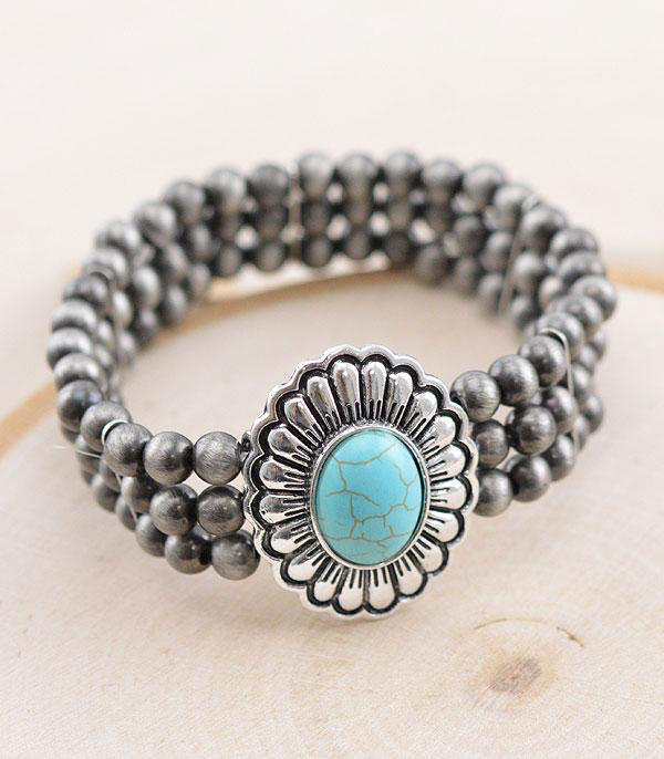 Turquoise Concho Navajo Stretchy Bracelet